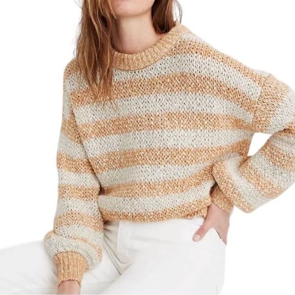 Madewell Baez Stripe Wool Blend Pullover Sweater Orange - Picture 1 of 10
